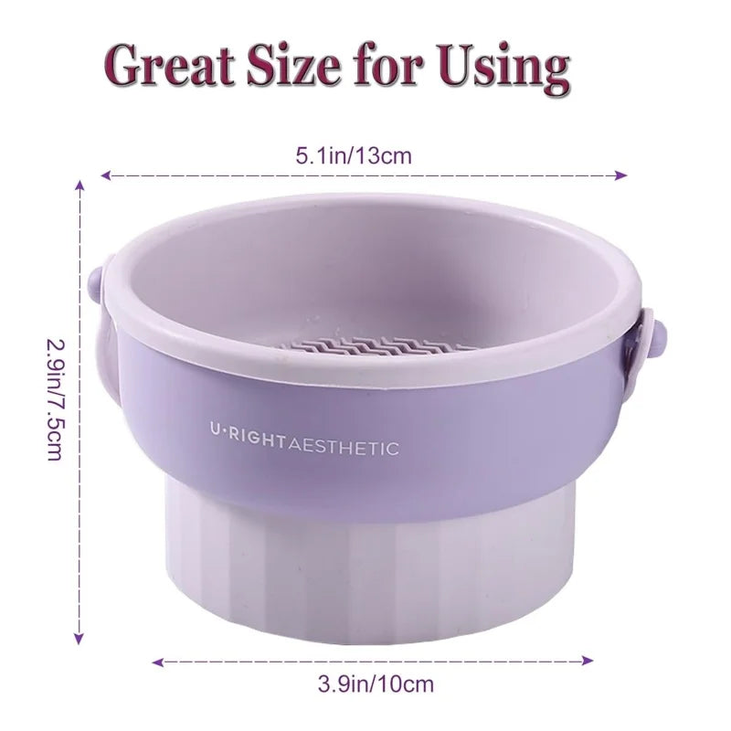 3-in-1 Silicone Makeup Brush Cleaner Mat with Foldable Washing Bowl and Drying Tools for Brushes and Sponges