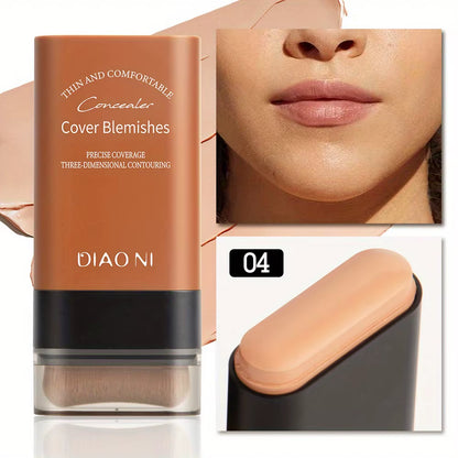 Long-Lasting Foundation Stick with Concealer Brush for Enhanced Skin Brightness