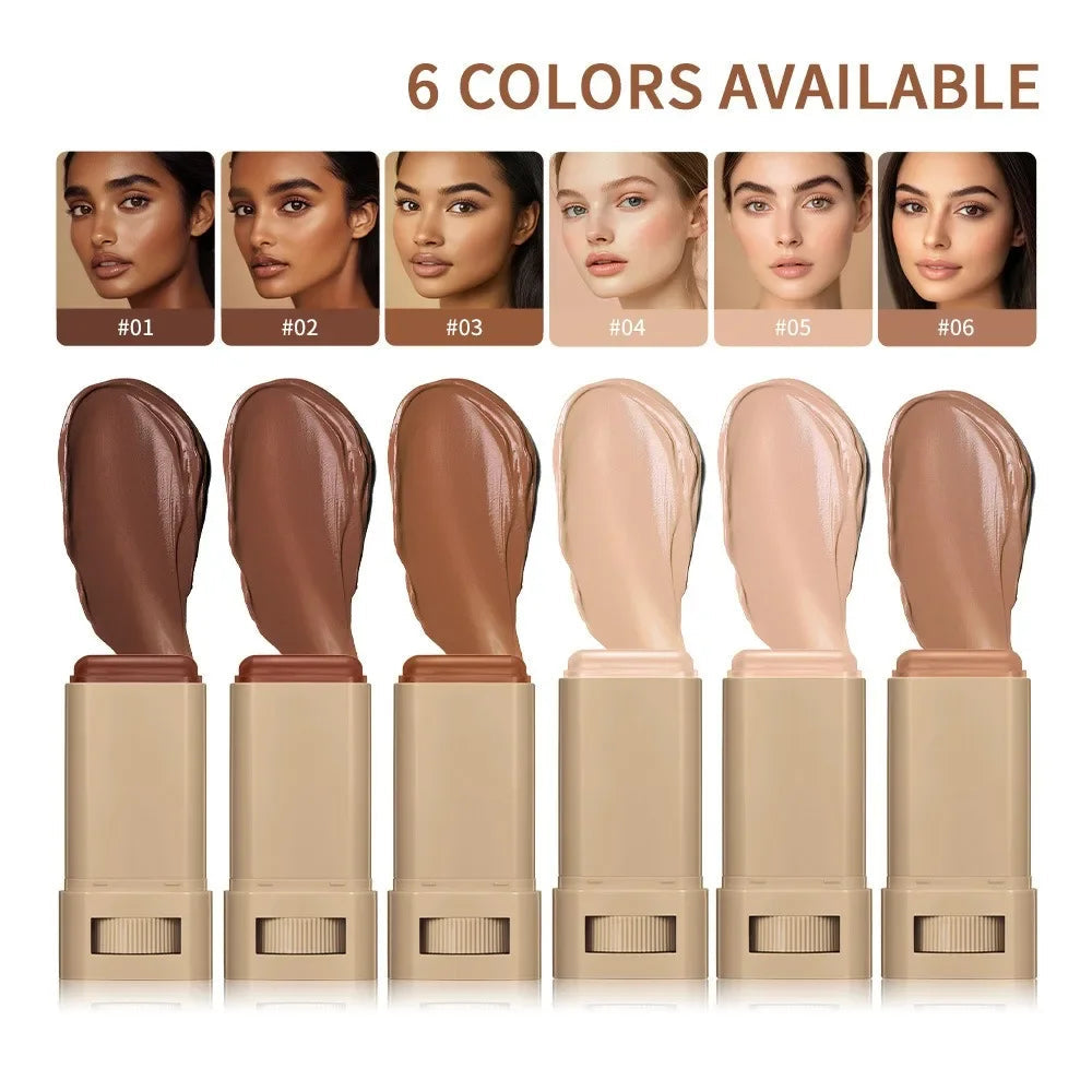 Tinted Foundation Cream Stick - Waterproof, Long-Lasting, Oil-Control, Acne Coverage, Moisturizing Concealer Serum Balm in 6 Shades