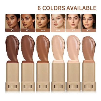 Tinted Foundation Cream Stick - Waterproof, Long-Lasting, Oil-Control, Acne Coverage, Moisturizing Concealer Serum Balm in 6 Shades