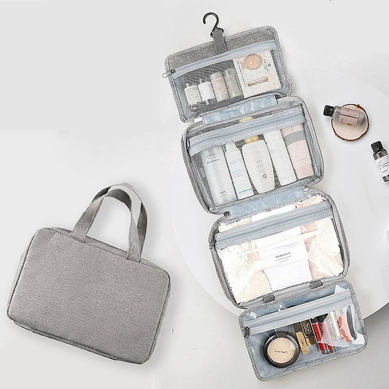 Large Waterproof Hanging Toiletry Bag - Foldable Travel Makeup and Cosmetic Organizer Case for Bathroom Supplies