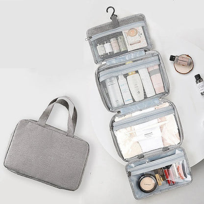 Large Waterproof Hanging Toiletry Bag - Foldable Travel Makeup and Cosmetic Organizer Case for Bathroom Supplies