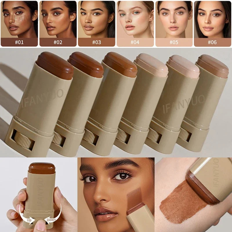 Tinted Foundation Cream Stick - Waterproof, Long-Lasting, Oil-Control, Acne Coverage, Moisturizing Concealer Serum Balm in 6 Shades