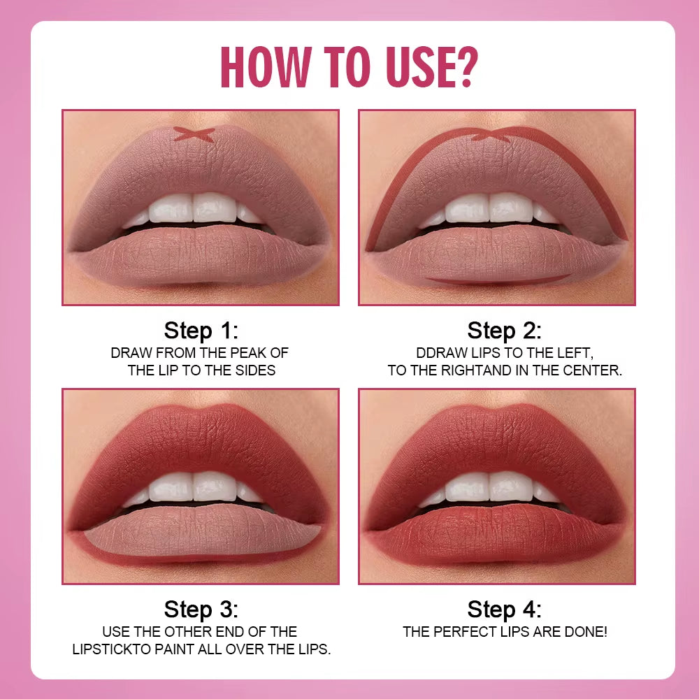 2-in-1 Matte Lipstick and Lipliner Pencil Set - 6 Colors, Waterproof, Long-Lasting, Perfect for Holiday Gifting