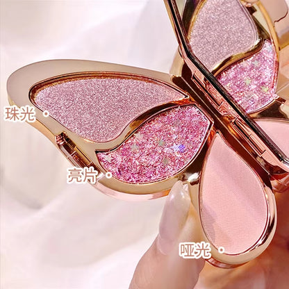 Butterfly Six-Color Eyeshadow Palette - Versatile Glitter and Matte Shades for Effortless Makeup Application in Korean Cosmetics