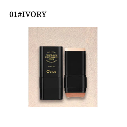 2-in-1 Concealer Stick with Brush - Waterproof Flawless Coverage Hydrating Long-Wearing Foundation for Women and Girls - Lightweight Matte Finish