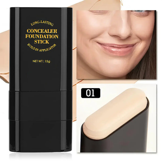 Dual-Ended Color Foundation Stick with Eraser - Face and Nose Shadow Fixer, Concealer for Acne Marks, Highlighting, Buildable Matte Finish, 15ml, Shade #01