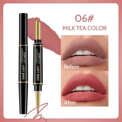 2-in-1 Matte Lipstick and Lipliner Pencil Set - 6 Colors, Waterproof, Long-Lasting, Perfect for Holiday Gifting