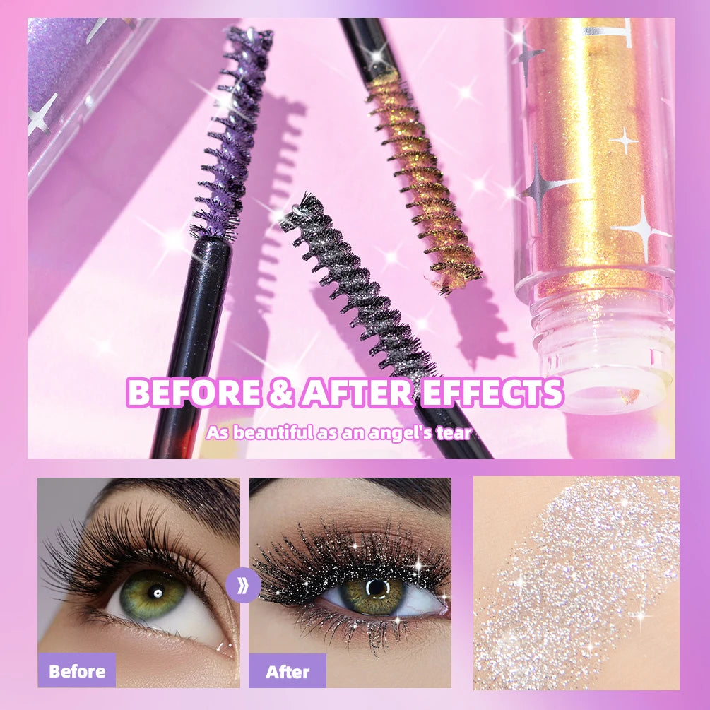 Diamond Mascara with Galaxy Sequins - Sweat-Proof, Quick-Dry, Curling Formula for Long-Lasting Volume and Glitter Finish
