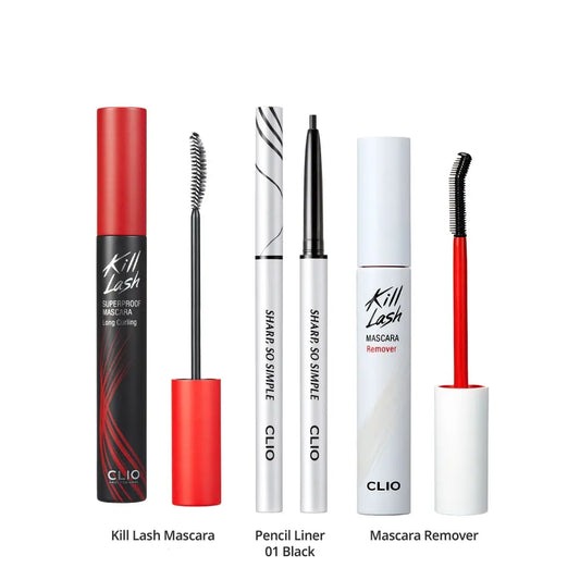 CLIO Best-Selling Stay Sharp Eye Makeup Set - Includes Kill Lash Mascara, Remover, and Eyeliner for Defined, Clean, and Long-Lasting Results - Exclusive Offer