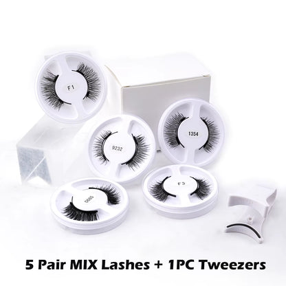 Professional Magnetic False Eyelashes Kit - 5 Pairs of Reusable Mink Lashes with Tweezers and Extension Tool