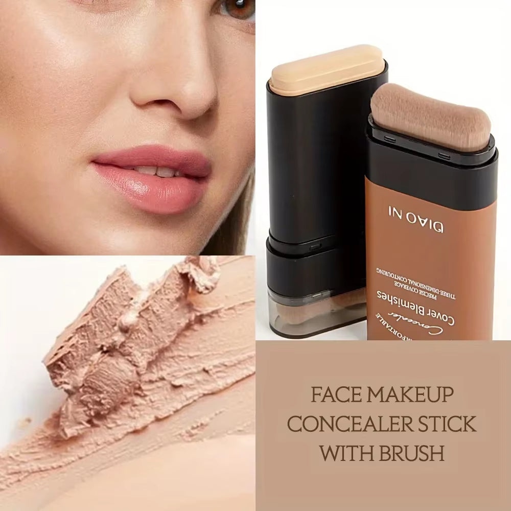 Long-Lasting Foundation Stick with Concealer Brush for Enhanced Skin Brightness