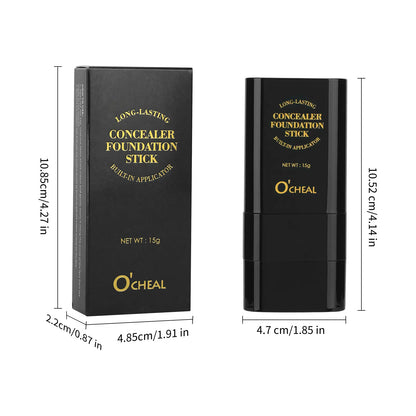 2-in-1 Concealer Stick with Brush - Waterproof Flawless Coverage Hydrating Long-Wearing Foundation for Women and Girls - Lightweight Matte Finish