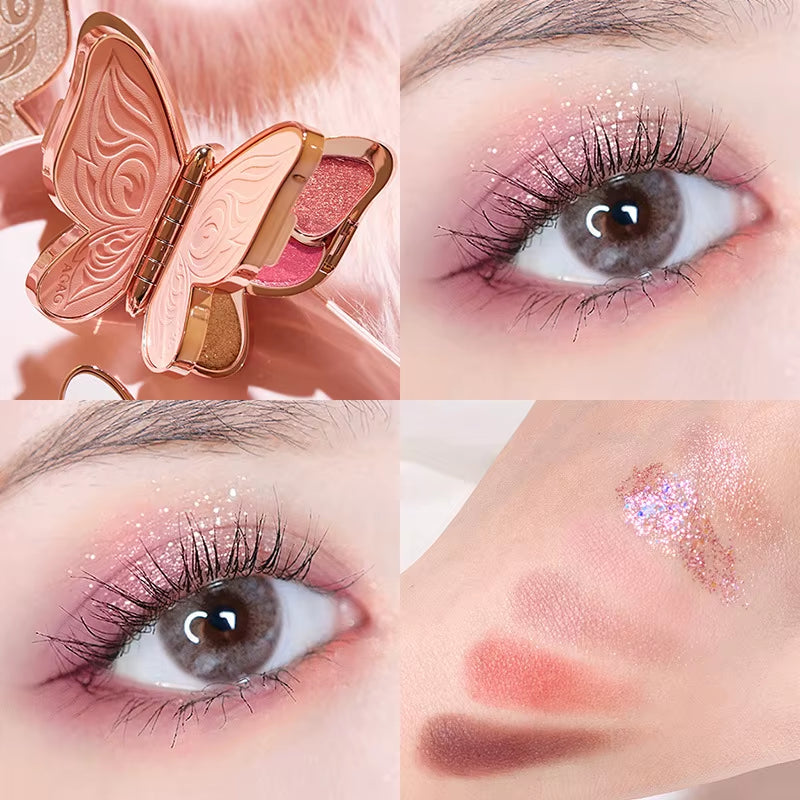 AGAG Brand Butterfly Eyeshadow Palette - 6 Color Collection with Pearl Sequins and Matte Finishes