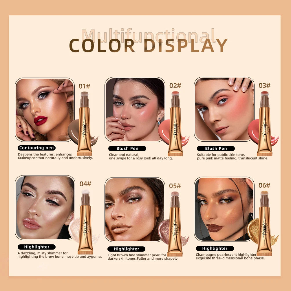 Liquid Contour with Cushion Applicator - Hydrating Cream Blush and Highlighter for a Natural Radiance