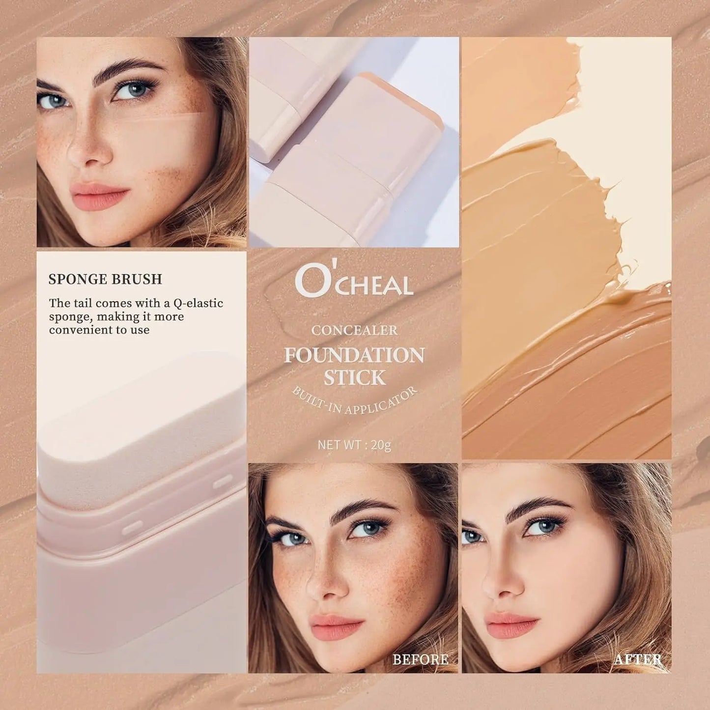 O'CHEAL Dual-Ended Concealer and Foundation Stick - 50ml Moisturizing Lightweight 2-in-1 Makeup Hydrator for an Enhanced Cosmetics Routine