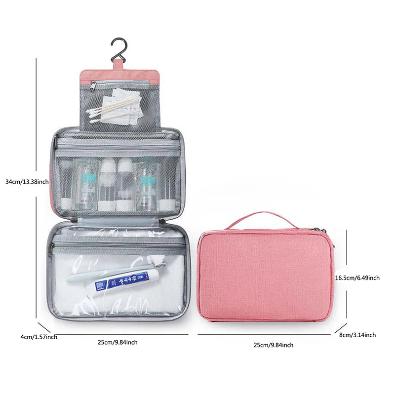 Large Waterproof Hanging Toiletry Bag - Foldable Travel Makeup and Cosmetic Organizer Case for Bathroom Supplies