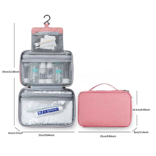Large Waterproof Hanging Toiletry Bag - Foldable Travel Makeup and Cosmetic Organizer Case for Bathroom Supplies