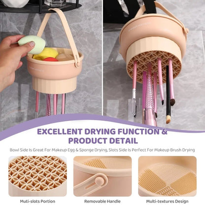 3-in-1 Silicone Makeup Brush Cleaner Mat with Foldable Washing Bowl and Drying Tools for Brushes and Sponges