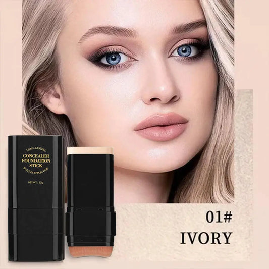 Long-Wear Lightweight Coverage Foundation Stick with Brightening and Contouring Concealer for Flawless Skin