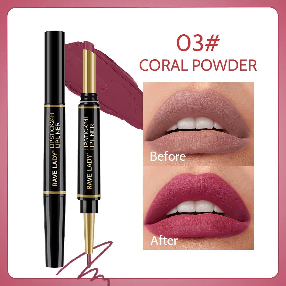 2-in-1 Matte Lipstick and Lipliner Pencil Set - 6 Colors, Waterproof, Long-Lasting, Perfect for Holiday Gifting