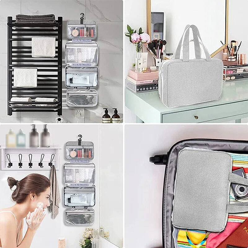 Large Waterproof Hanging Toiletry Bag - Foldable Travel Makeup and Cosmetic Organizer Case for Bathroom Supplies