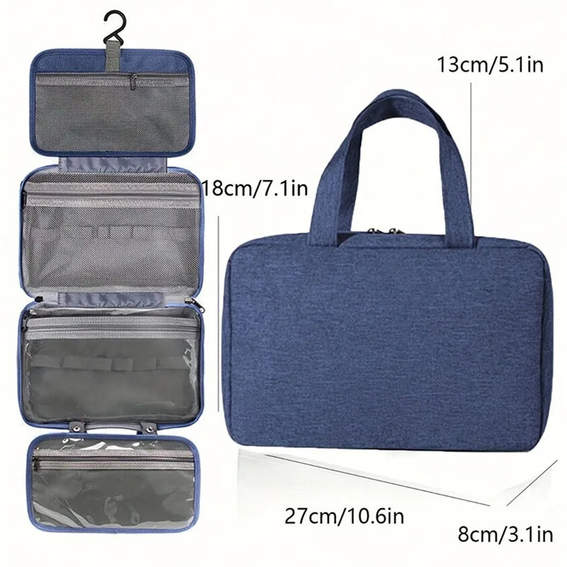 Large Waterproof Hanging Toiletry Bag - Foldable Travel Makeup and Cosmetic Organizer Case for Bathroom Supplies