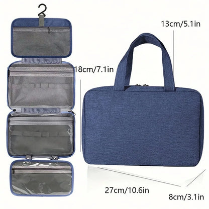 Large Waterproof Hanging Toiletry Bag - Foldable Travel Makeup and Cosmetic Organizer Case for Bathroom Supplies