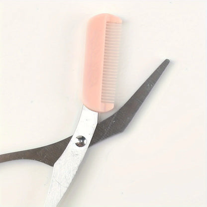 Pink Eyebrow Scissors with Comb – Stainless Steel Precision Trimmer