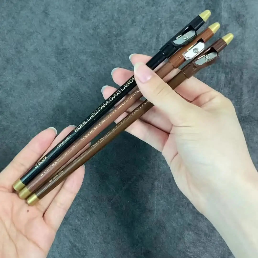 3-Piece Eyebrow & Lip Pencil Set with Sharpener – Long-Lasting Natural Shades