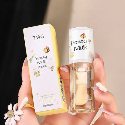 Peach Milk Honey Lip Oil Relieves Dryness Moisturizing Lip Gloss Fades Lip Lines Water Light Lips Big Brush Head Cute