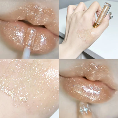 Moisturizing, plump and sparkling lip gloss, water-glossy mirror lip glaze, moisturizing and moisturizing lip oil for pouty lips