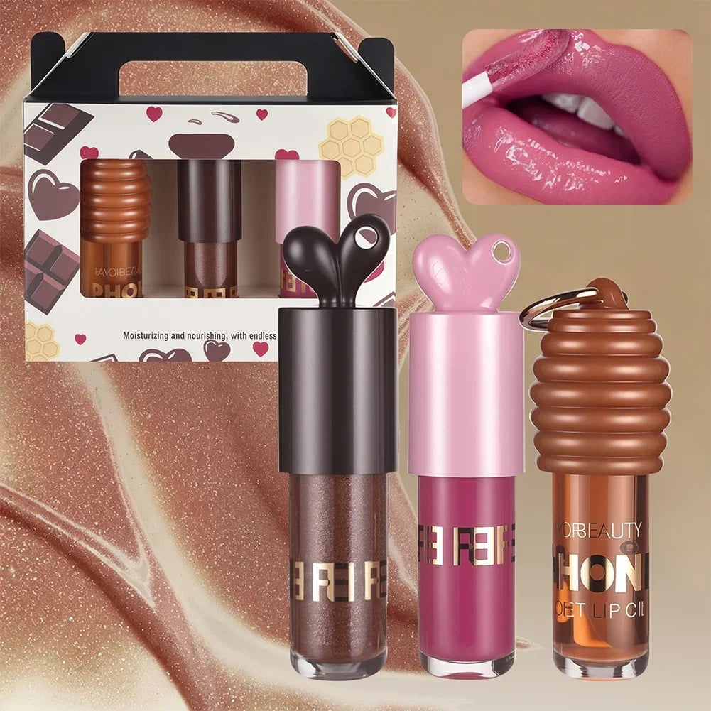 3Pcs Honey Infused Hydrating Lip Oil Nourishing for Dry Lips,High Shine,Fresh Honey Scent,Lip Gloss,Moisturizing Lip Makeup