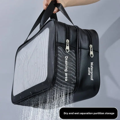 Large Clear Travel Wash Bag – Wet & Dry Double-Layer Organizer