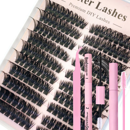 60row DIY Lash Extension Kit Clusters Individual Eyelashes Kit Mix Styles 10-18mm with Bond and Seal Eye Makeup Tool