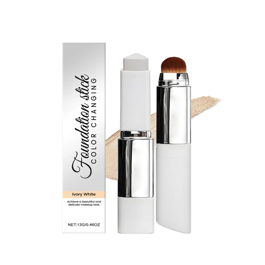 Dual-Ended Foundation Stick with Brush - Lightweight Moisturizing Concealer in 3 Shades, Matte Finish