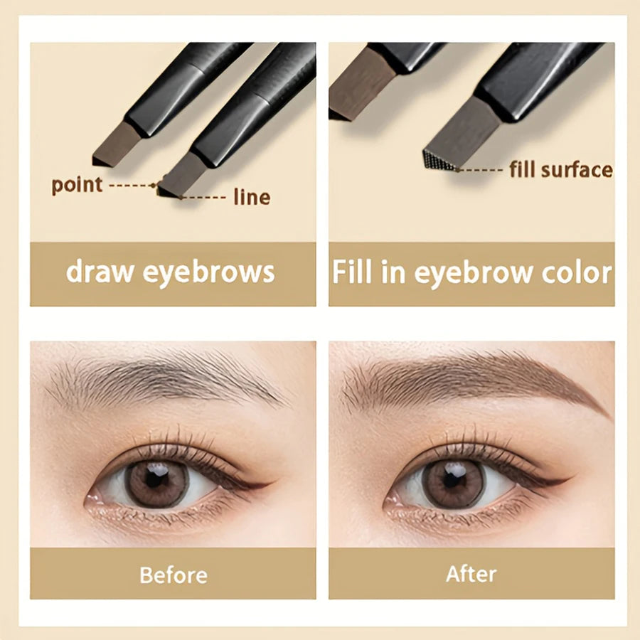 Long-Lasting Waterproof Eyebrow Pencil – Double-Head Brown Tint with Brush Cosmetics
