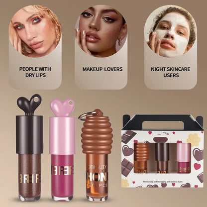 3Pcs Honey Infused Hydrating Lip Oil Nourishing for Dry Lips,High Shine,Fresh Honey Scent,Lip Gloss,Moisturizing Lip Makeup