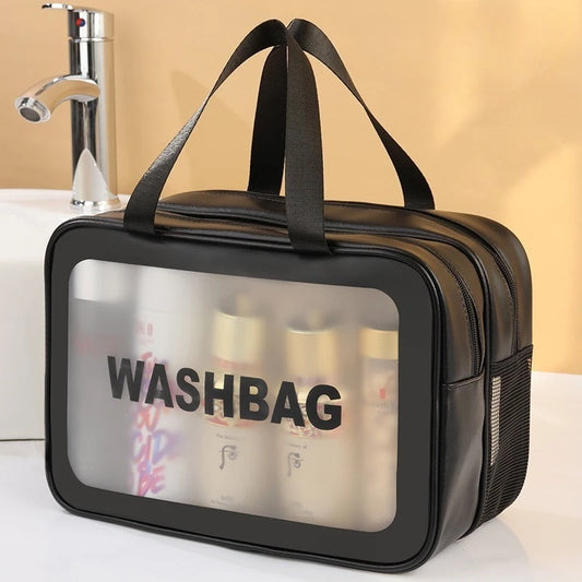 Large Clear Travel Wash Bag – Wet & Dry Double-Layer Organizer