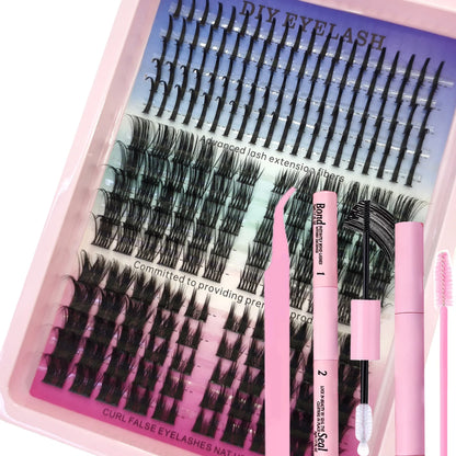 60row DIY Lash Extension Kit Clusters Individual Eyelashes Kit Mix Styles 10-18mm with Bond and Seal Eye Makeup Tool