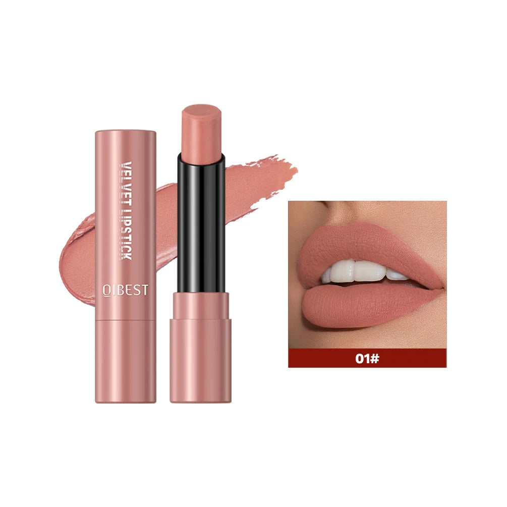QIBESTNatural Velvet Matte Lipstick Long-lasting 10 Color Lip Stain Lightweight Moisturizing Lip Balm Women Makeup New Lip Tint