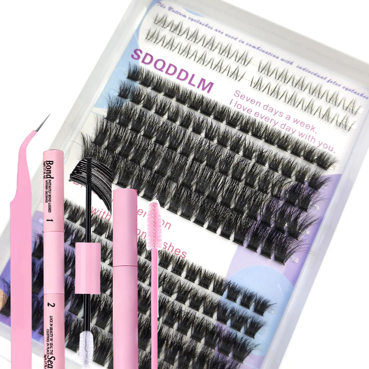 60row DIY Lash Extension Kit Clusters Individual Eyelashes Kit Mix Styles 10-18mm with Bond and Seal Eye Makeup Tool