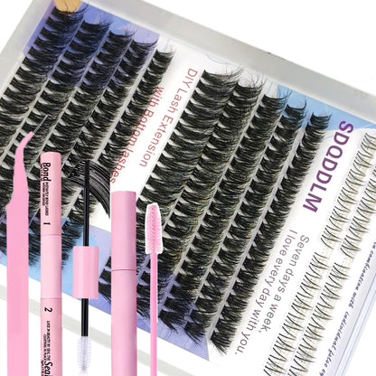 60row DIY Lash Extension Kit Clusters Individual Eyelashes Kit Mix Styles 10-18mm with Bond and Seal Eye Makeup Tool