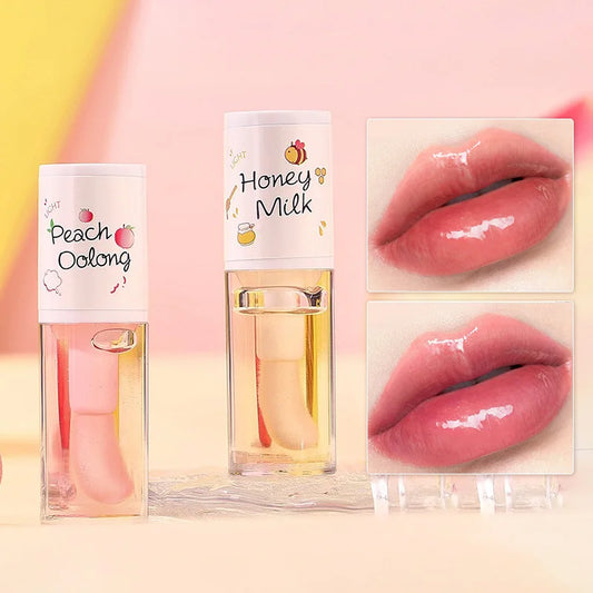 Peach Milk Honey Lip Oil Relieves Dryness Moisturizing Lip Gloss Fades Lip Lines Water Light Lips Big Brush Head Cute
