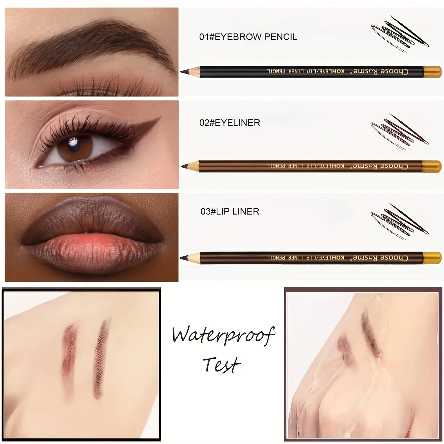 3-Piece Eyebrow & Lip Pencil Set with Sharpener – Long-Lasting Natural Shades