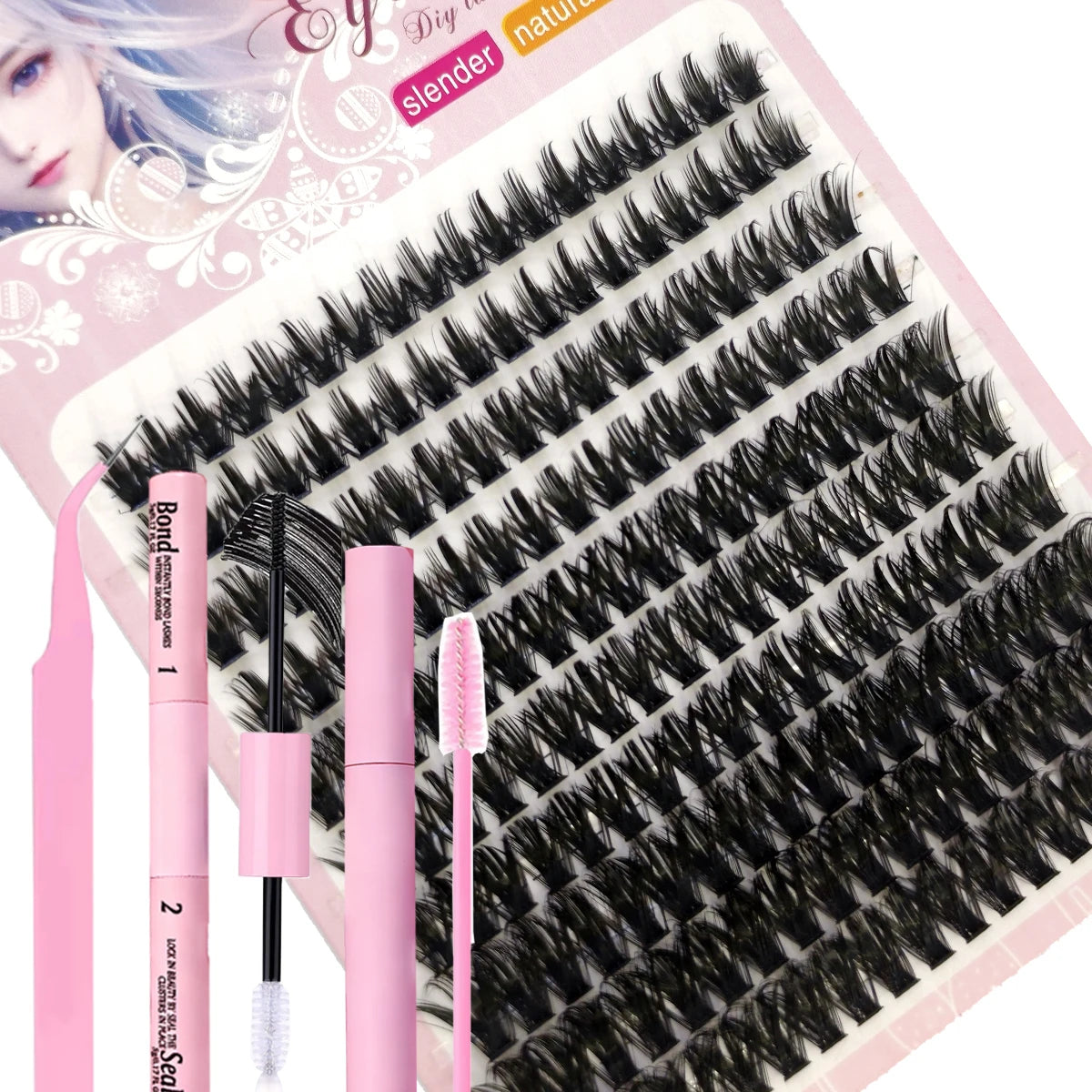 60row DIY Lash Extension Kit Clusters Individual Eyelashes Kit Mix Styles 10-18mm with Bond and Seal Eye Makeup Tool