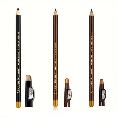3-Piece Eyebrow & Lip Pencil Set with Sharpener – Long-Lasting Natural Shades