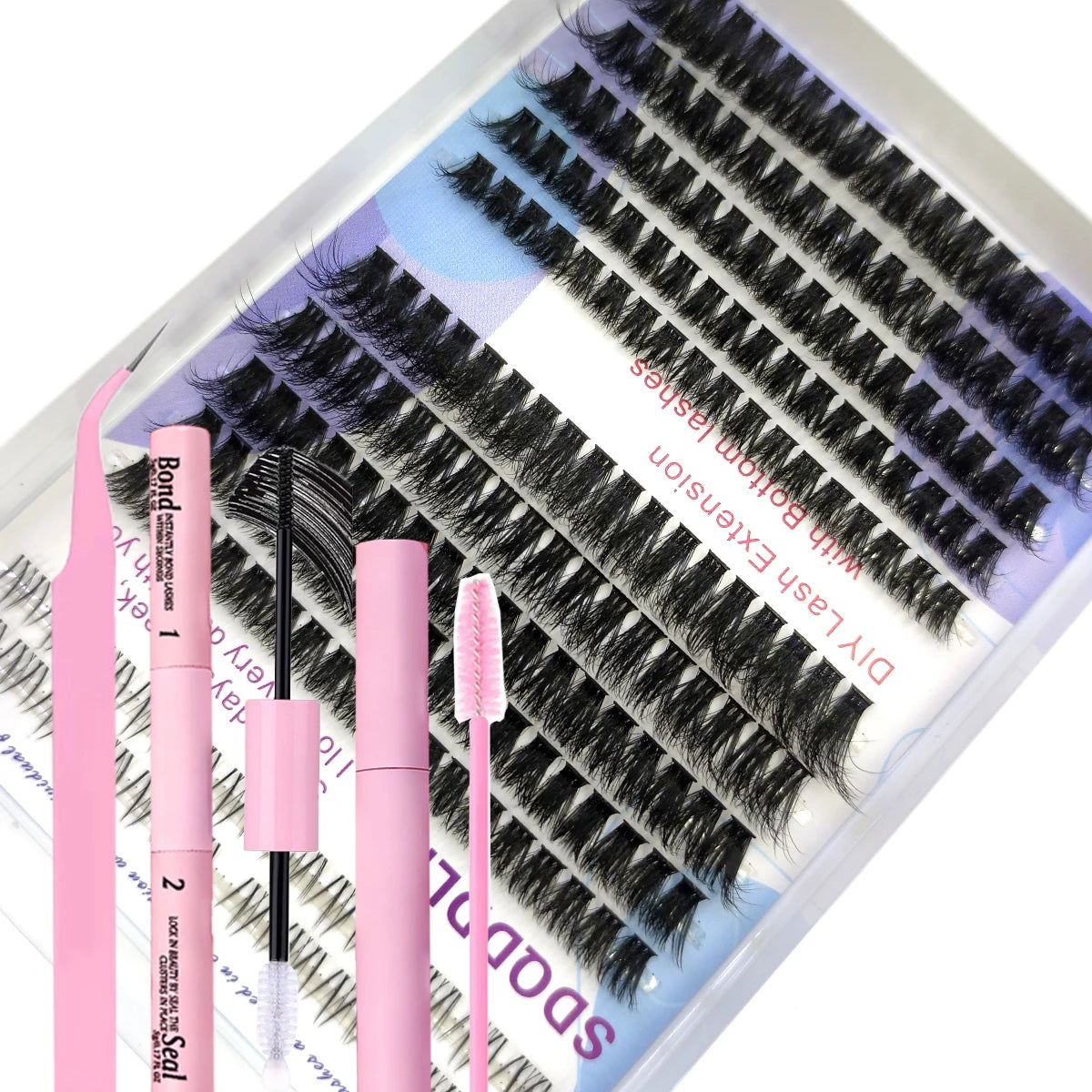 60row DIY Lash Extension Kit Clusters Individual Eyelashes Kit Mix Styles 10-18mm with Bond and Seal Eye Makeup Tool