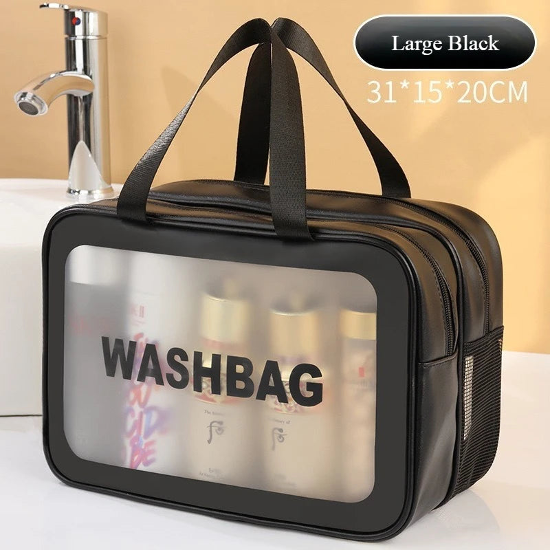 Large Clear Travel Wash Bag – Wet & Dry Double-Layer Organizer