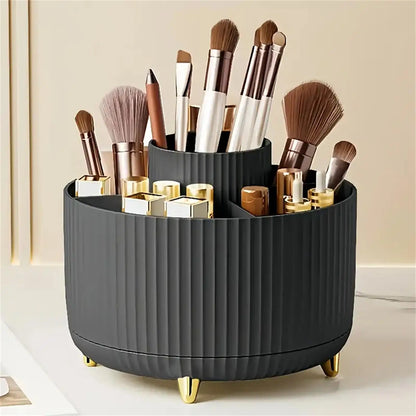 360° Rotating Makeup Organizer – 5-Compartment Cosmetic & Brush Holder